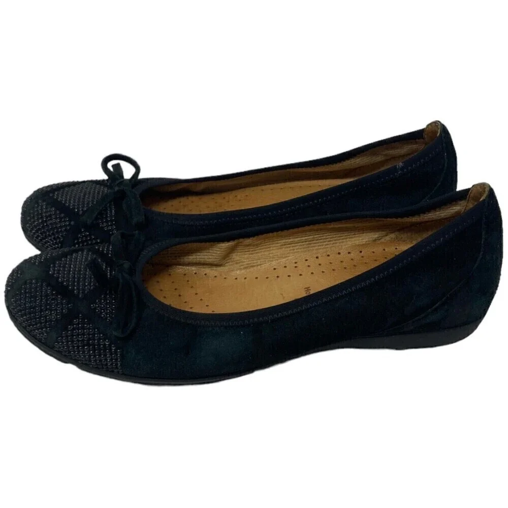 Gabor Hovercraft Ballet Flat Black Bow Leather Size 4.5 UK 6.5 US